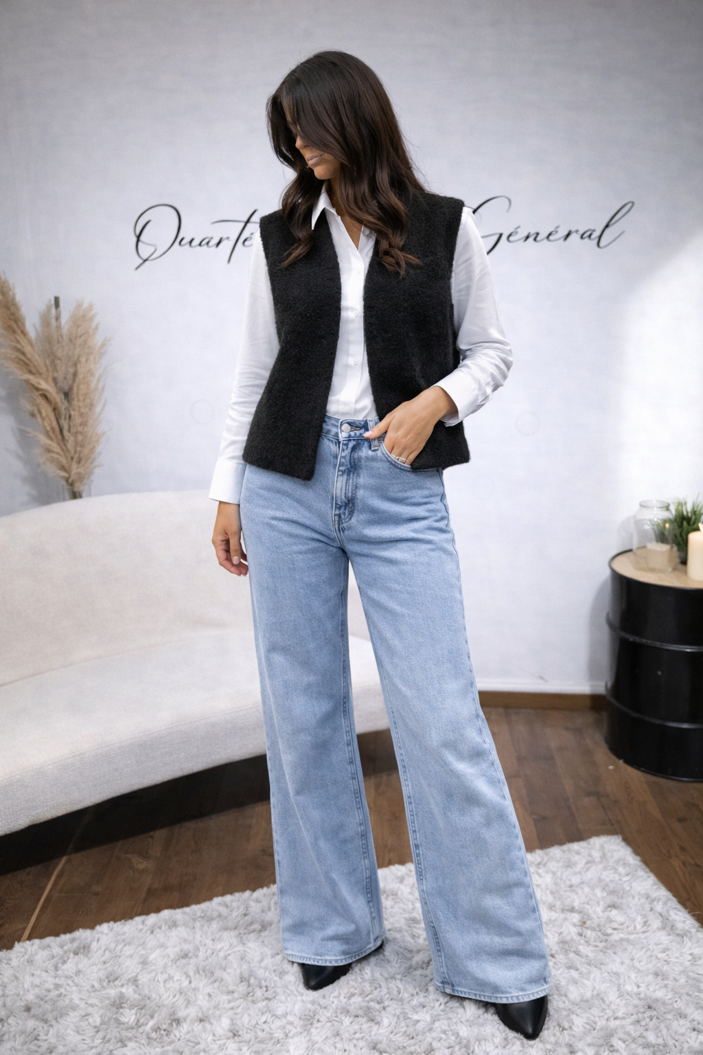 Gilet sans manches Noir Italien effet bouclette tendance (1)