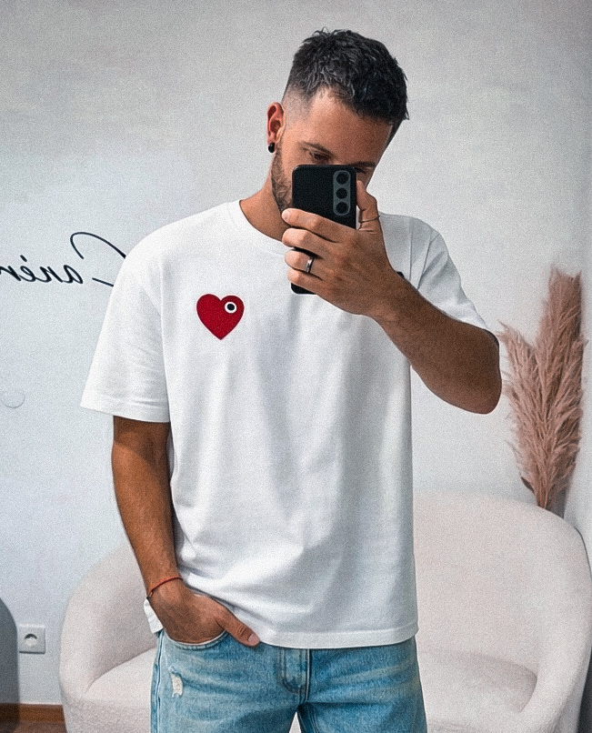 Tee-shirt Blanc cœur brode homme (2)
