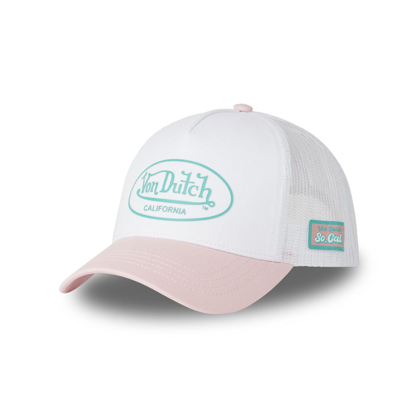 Casquette Von Dutch 3D Glitter blanche trucker visière rose effet usé (1)