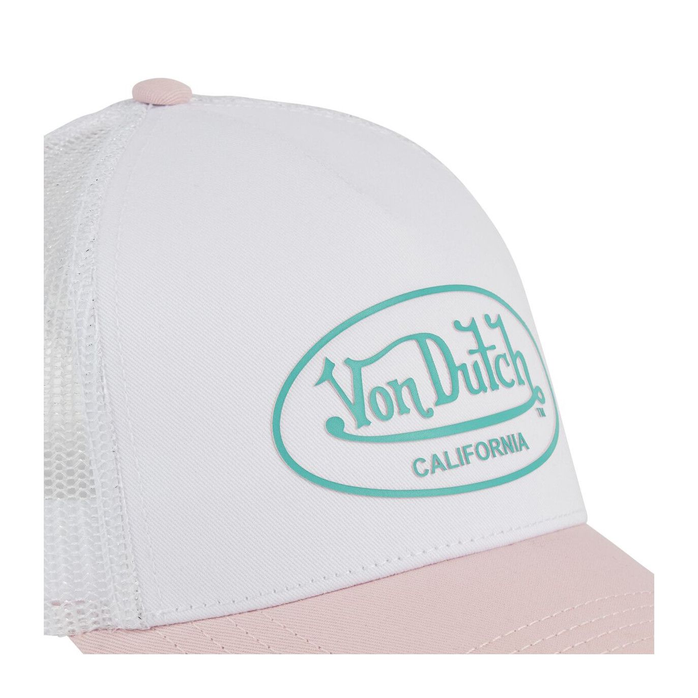 Casquette Von Dutch 3D Glitter blanche trucker visière rose effet usé (4)