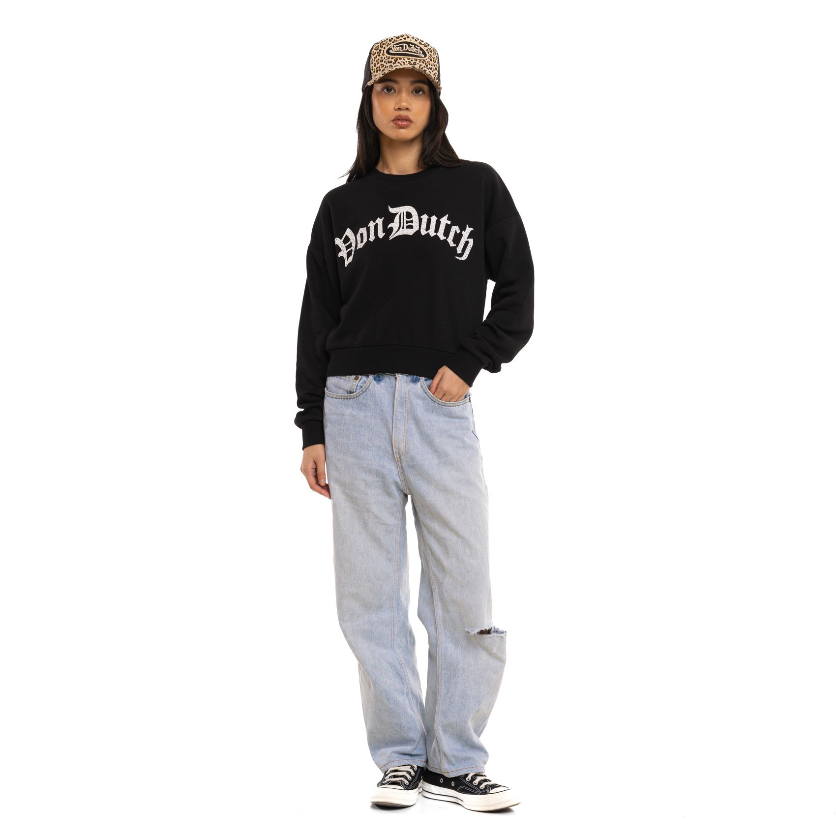 Sweat Von Dutch noir logo strass silver (1)