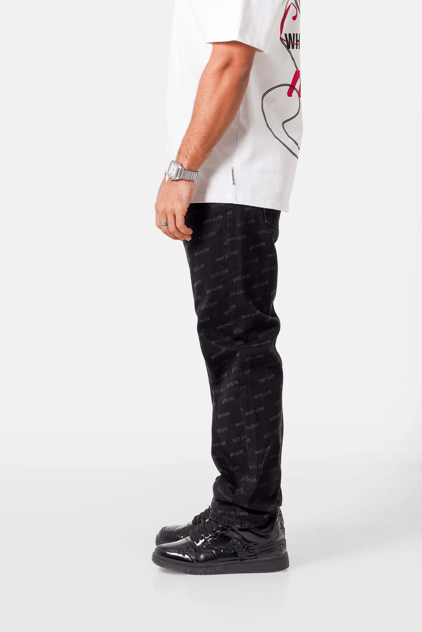 Jeans noir Sixth June monogram (4)