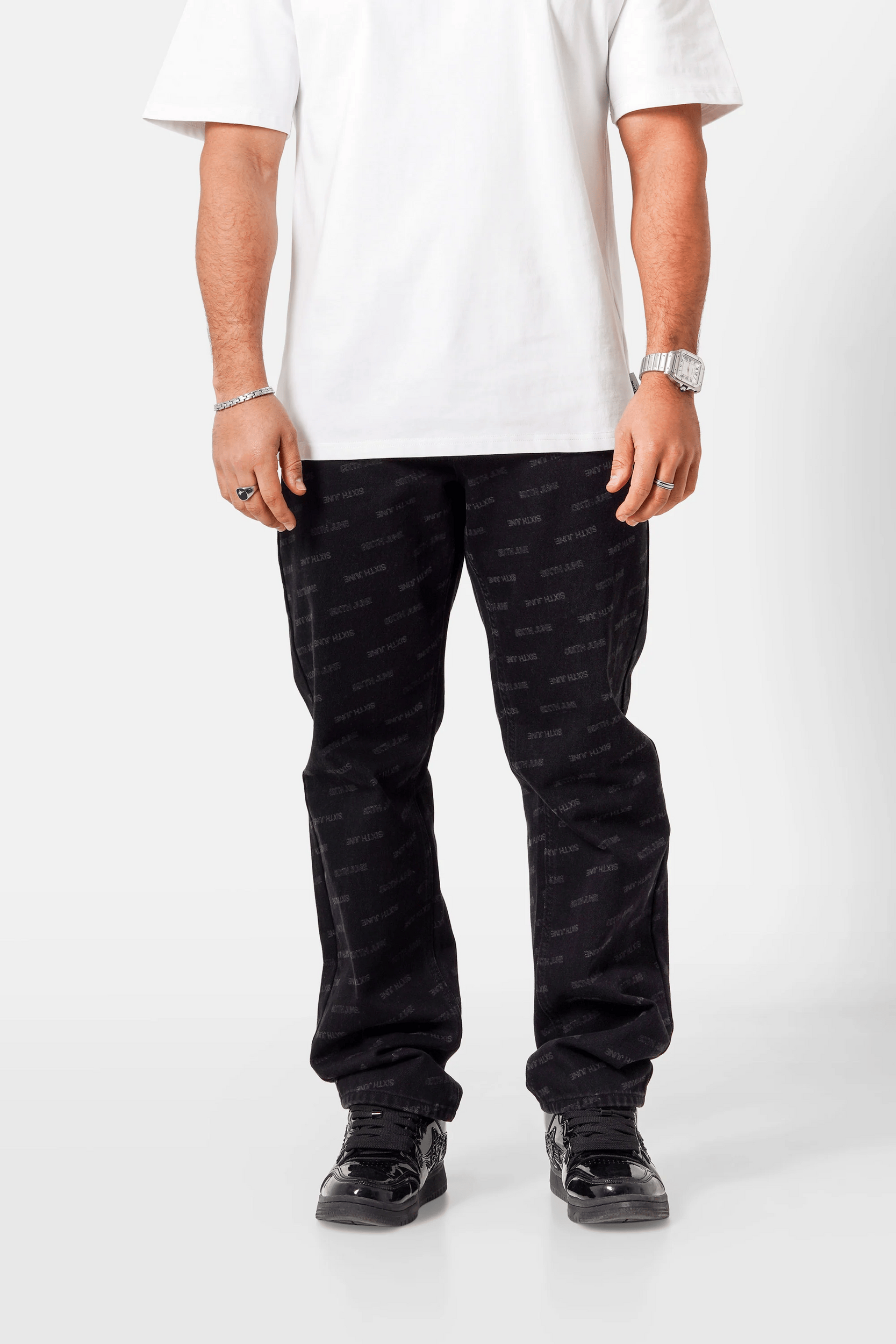 Jeans noir Sixth June monogram (2)