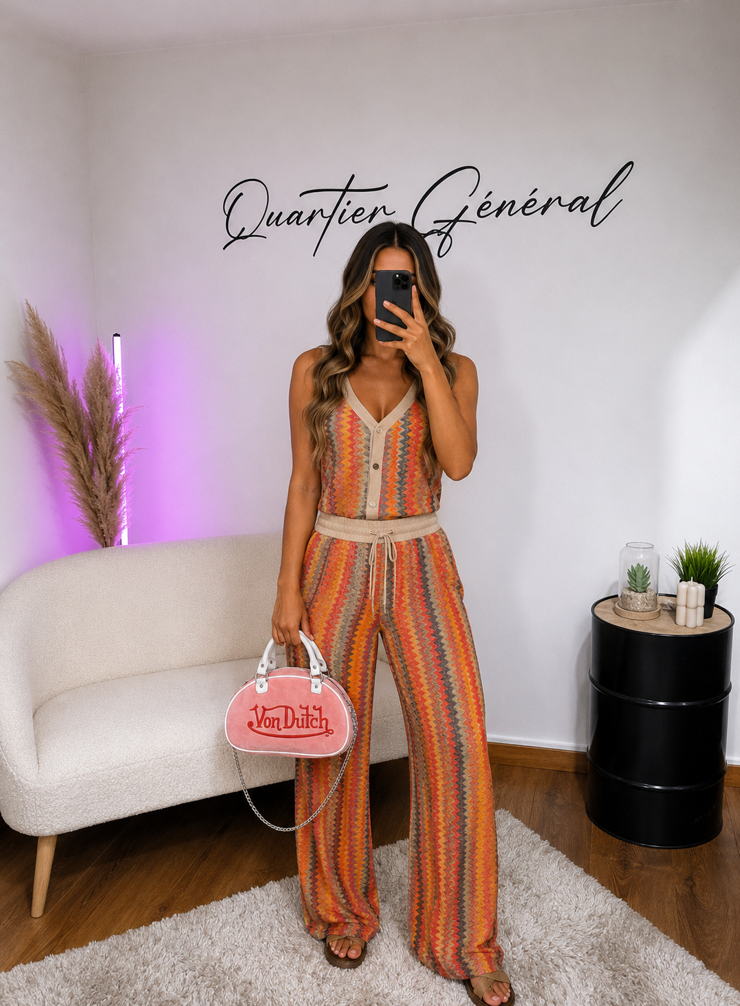 Ensemble Orange 2 Pièces Maille Zigzag