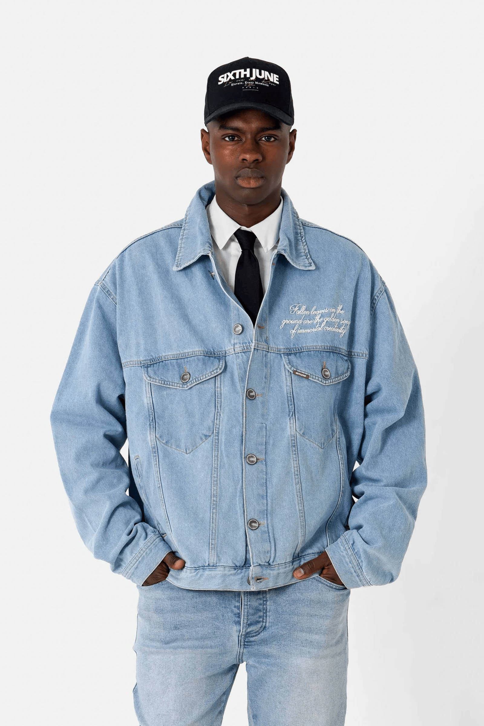 Veste Jeans Bleu Oversize SIXTH JUNE Logo Brodé Homme (4)