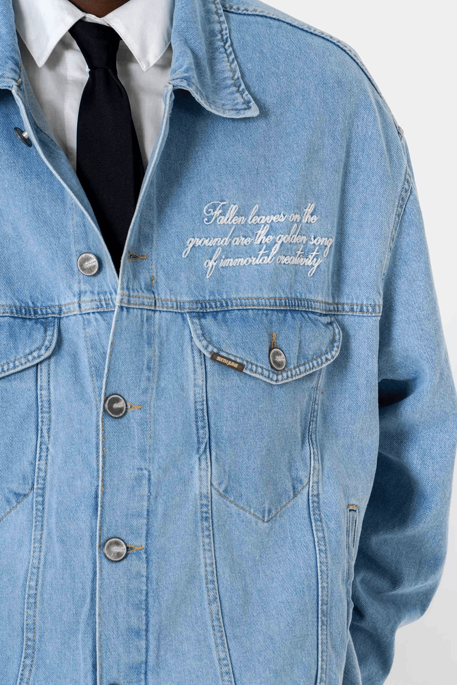 Veste Jeans Bleu Oversize SIXTH JUNE Logo Brodé Homme (5)