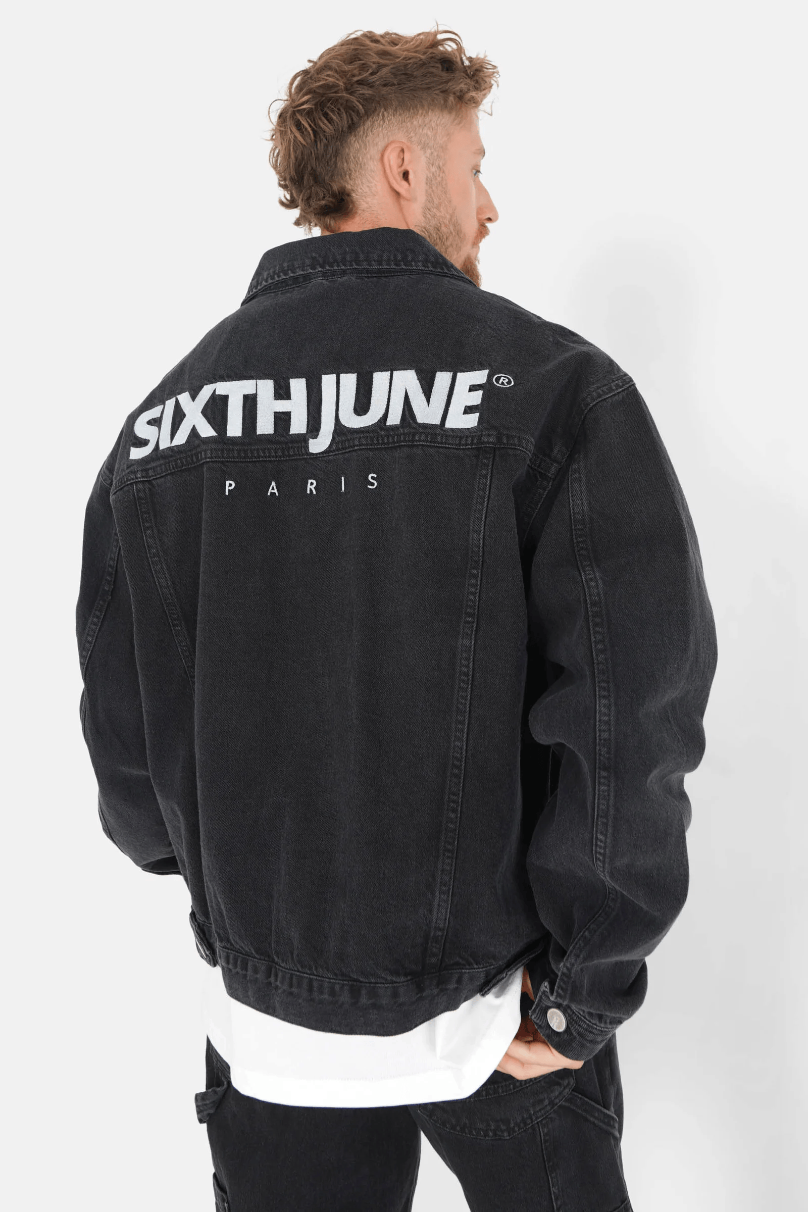 Veste Jeans Noir Oversize SIXTH JUNE Logo Brodé Homme (2)