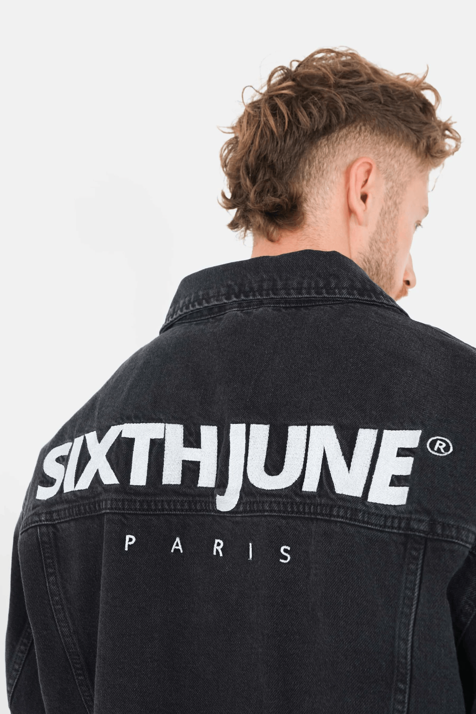 Veste Jeans Noir Oversize SIXTH JUNE Logo Brodé Homme (3)