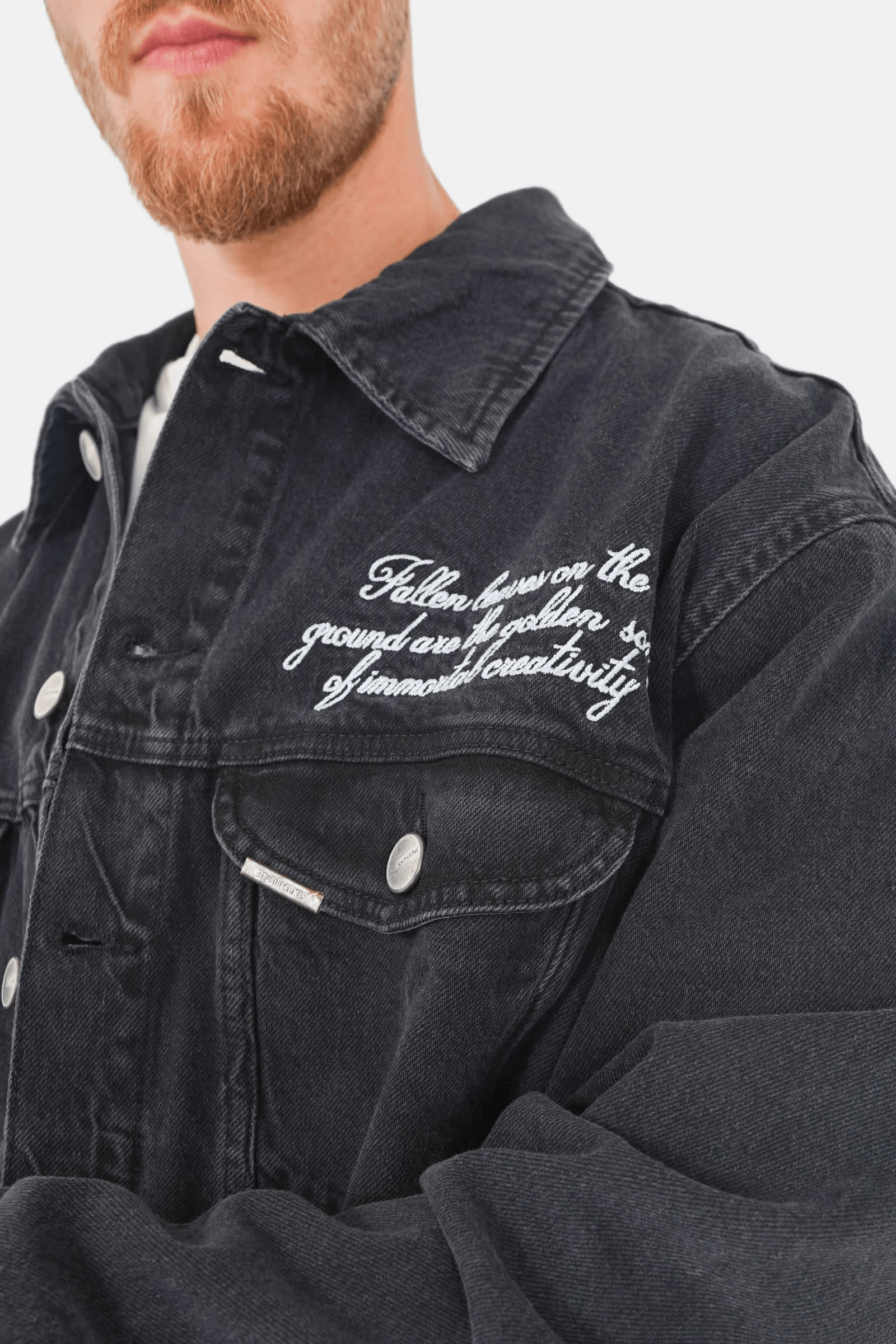 Veste Jeans Noir Oversize SIXTH JUNE Logo Brodé Homme (1)
