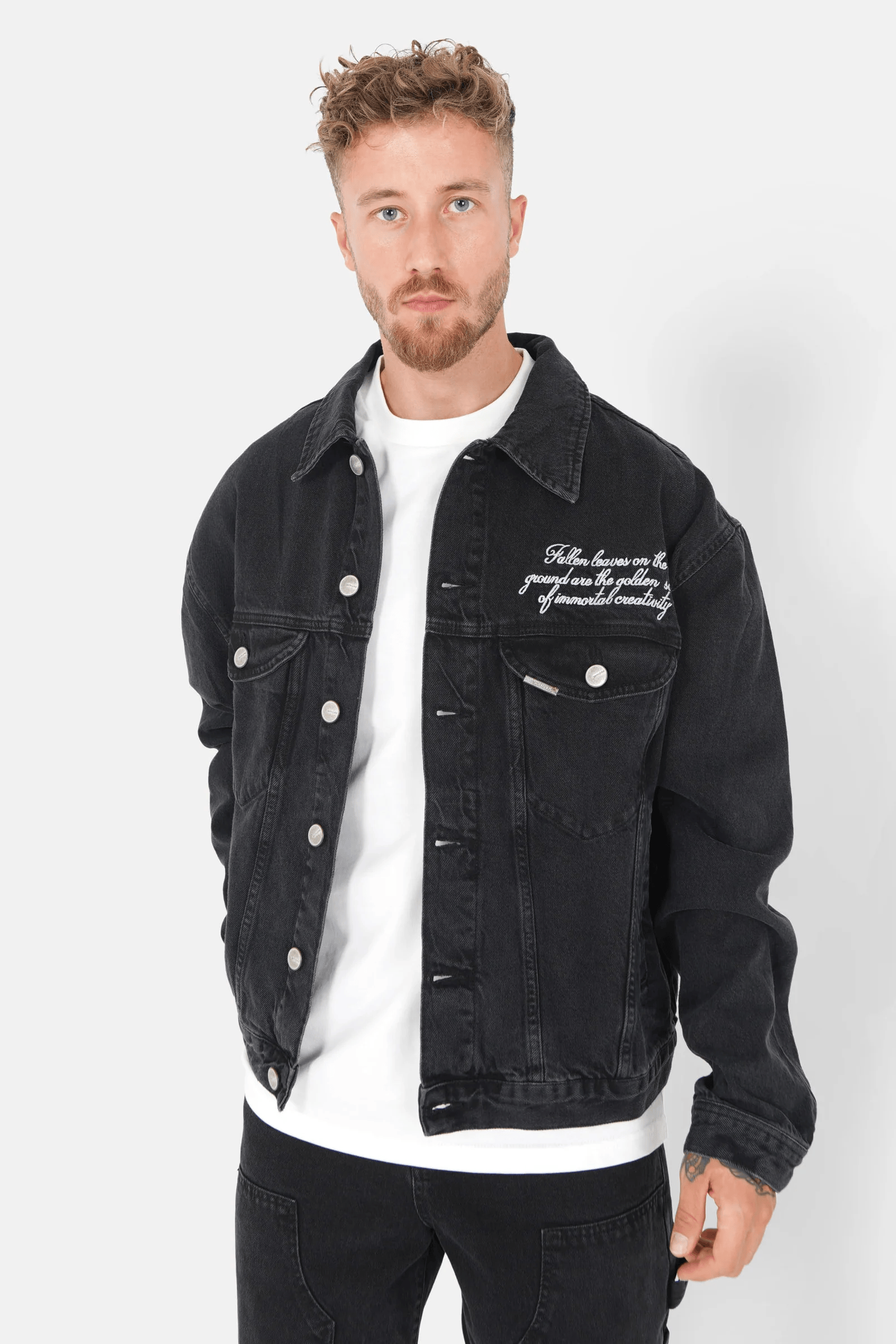 Veste Jeans Noir Oversize SIXTH JUNE Logo Brodé Homme (4)