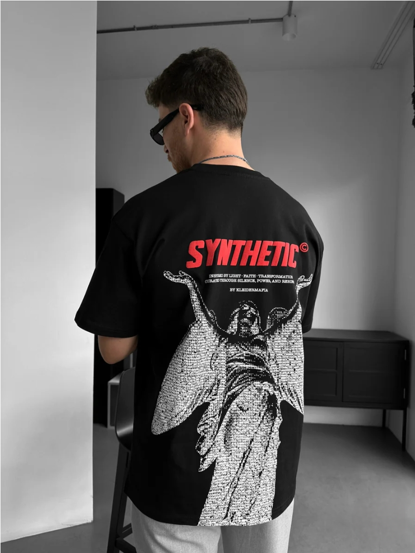 Tee-shirt Oversize Noir Homme Imprimé Angel Streetwear  (3)