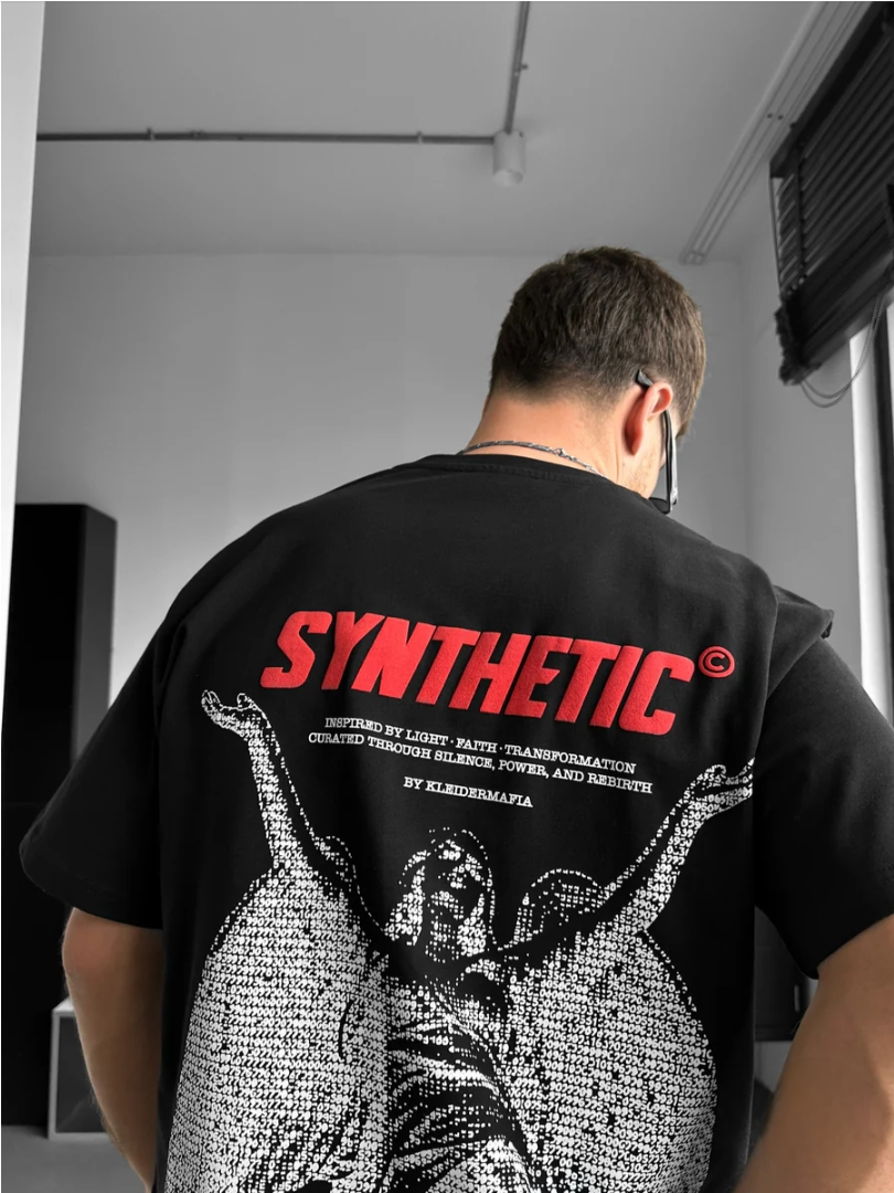 Tee-shirt Oversize Noir Homme Imprimé Angel Streetwear  (1)