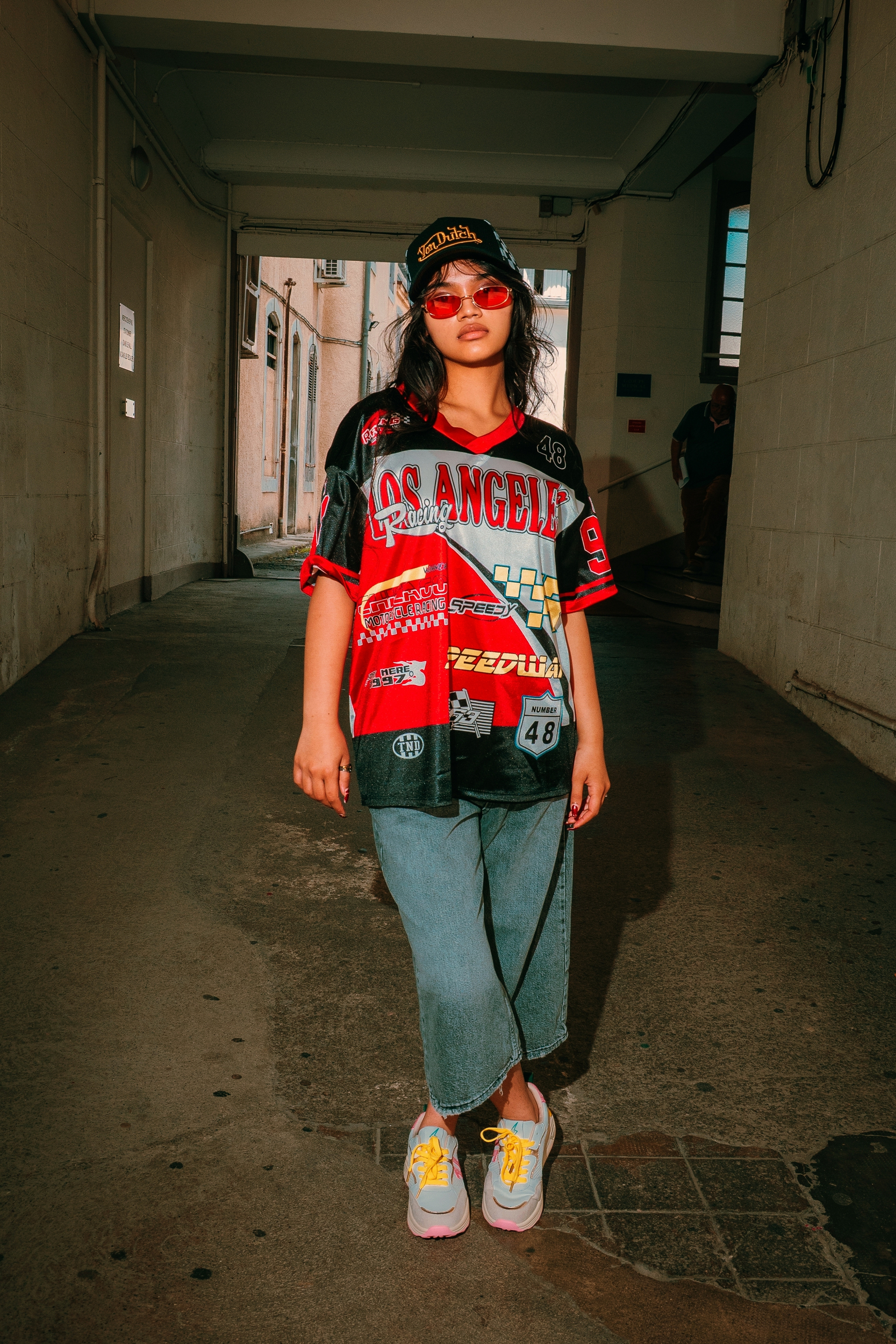 Tee-shirt Racing Vintage Rouge Oversize Femme (5)