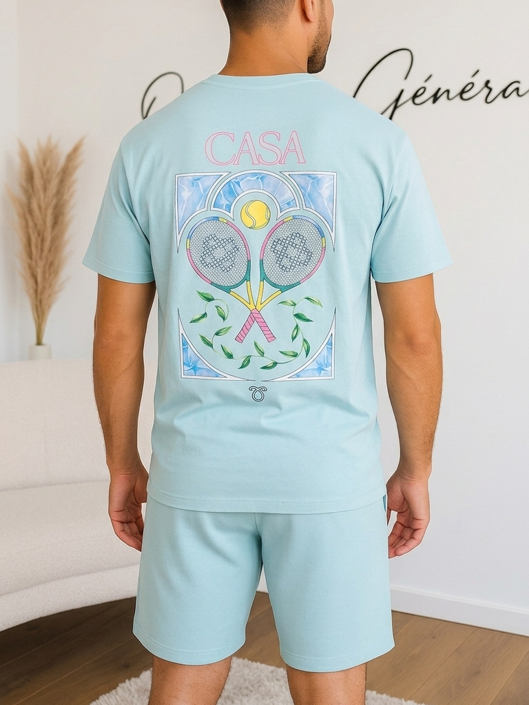 Ensemble T-Shirt + Short CASA Tennis Bleu Ciel (2)