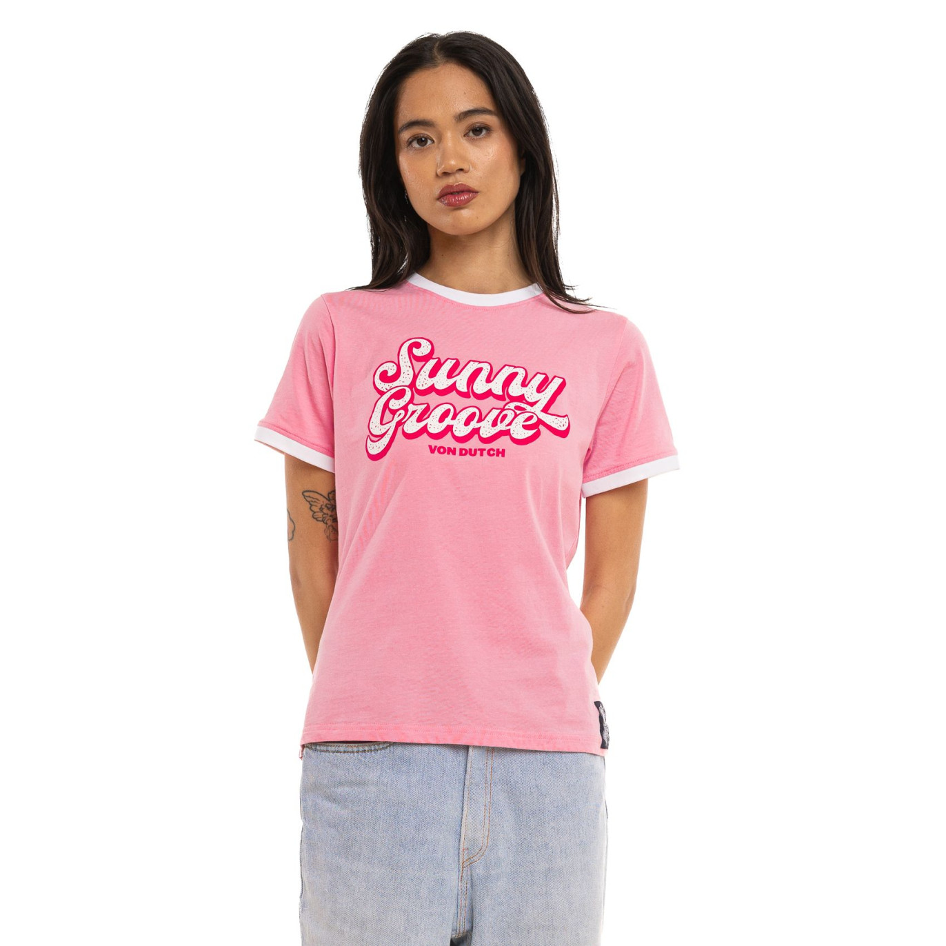 Von Dutch Groovy Tee Shirt Femme Rose (2)