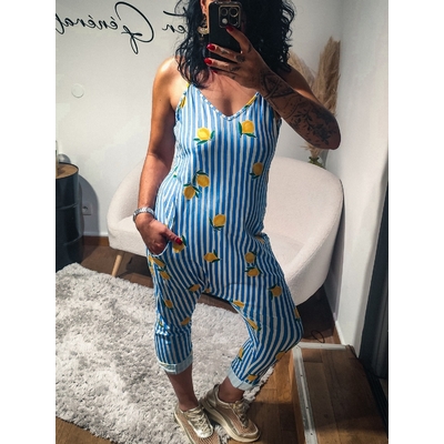 Combinaison Estivale Rayée Citrons – Bleu & Blanc