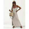 Robe Longue Fluide Bretelles Fines Beige
