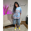 Tee-Shirt Bleu Ciel Oversize Femme Style Baseball Fleuri (2)