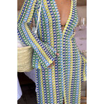 Robe Longue Col V Fendue VERT– Crochet Bohème Chic (1)