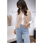 Gilet sans manches Beige Italien effet bouclette tendance (1)