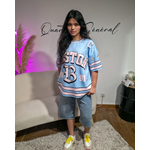 Tee-Shirt Bleu Ciel Oversize Femme Style Baseball Fleuri (1)
