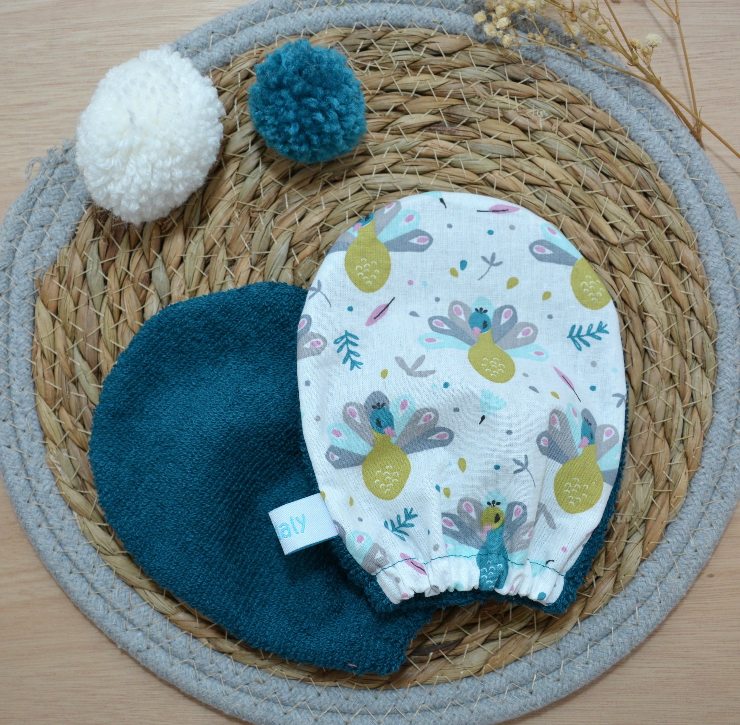 Gant de toilette enfant paon