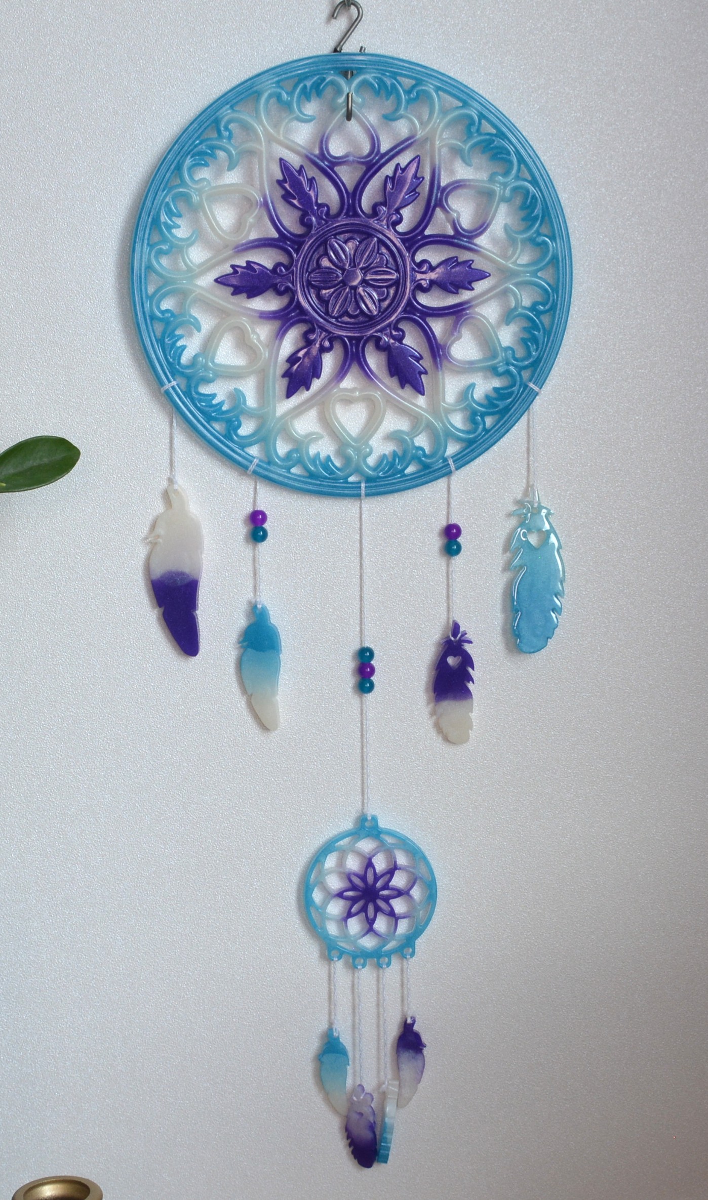 Attrape rêve bleu, violet et blanc