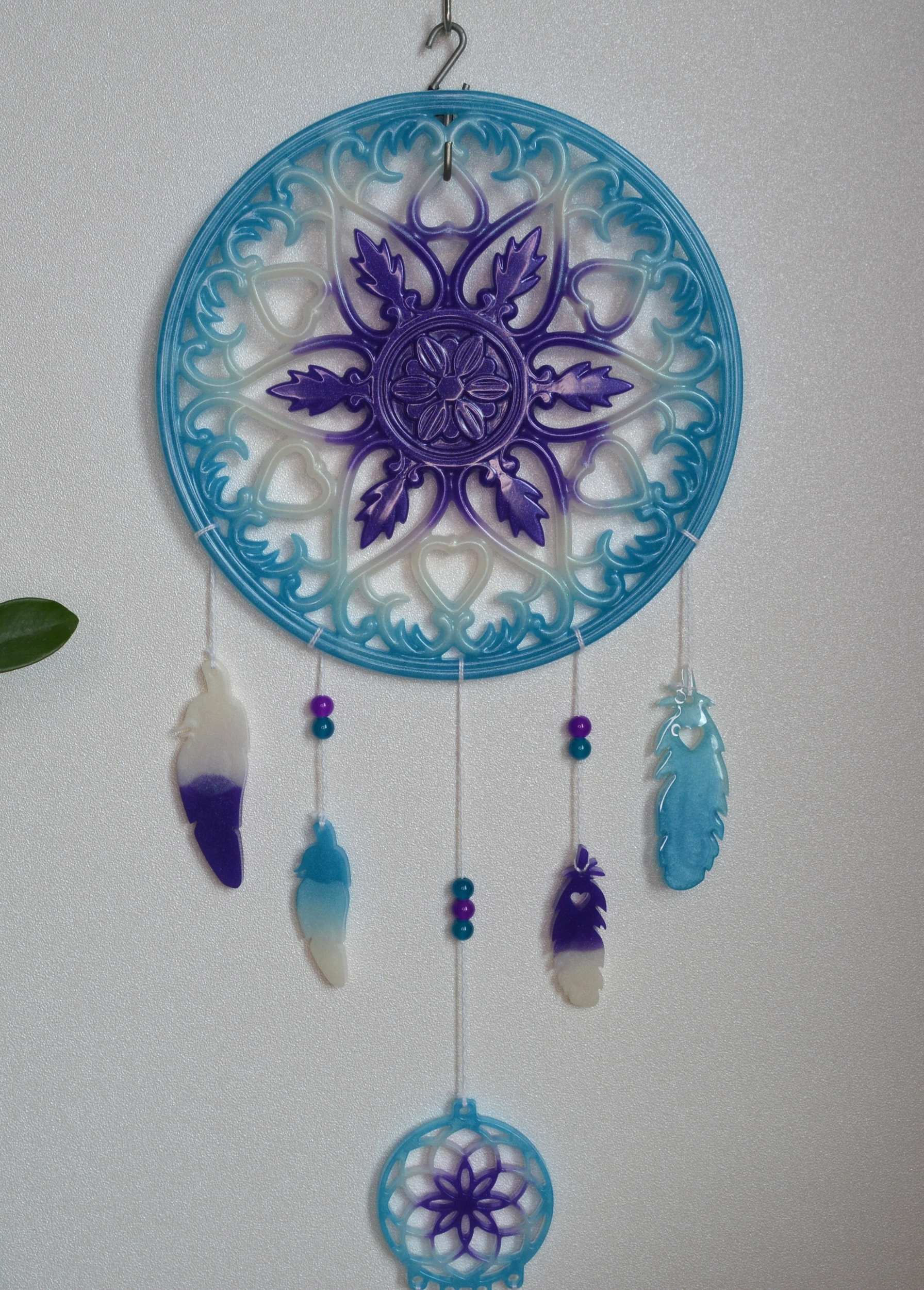 Attrape rêve bleu, violet et blanc 1