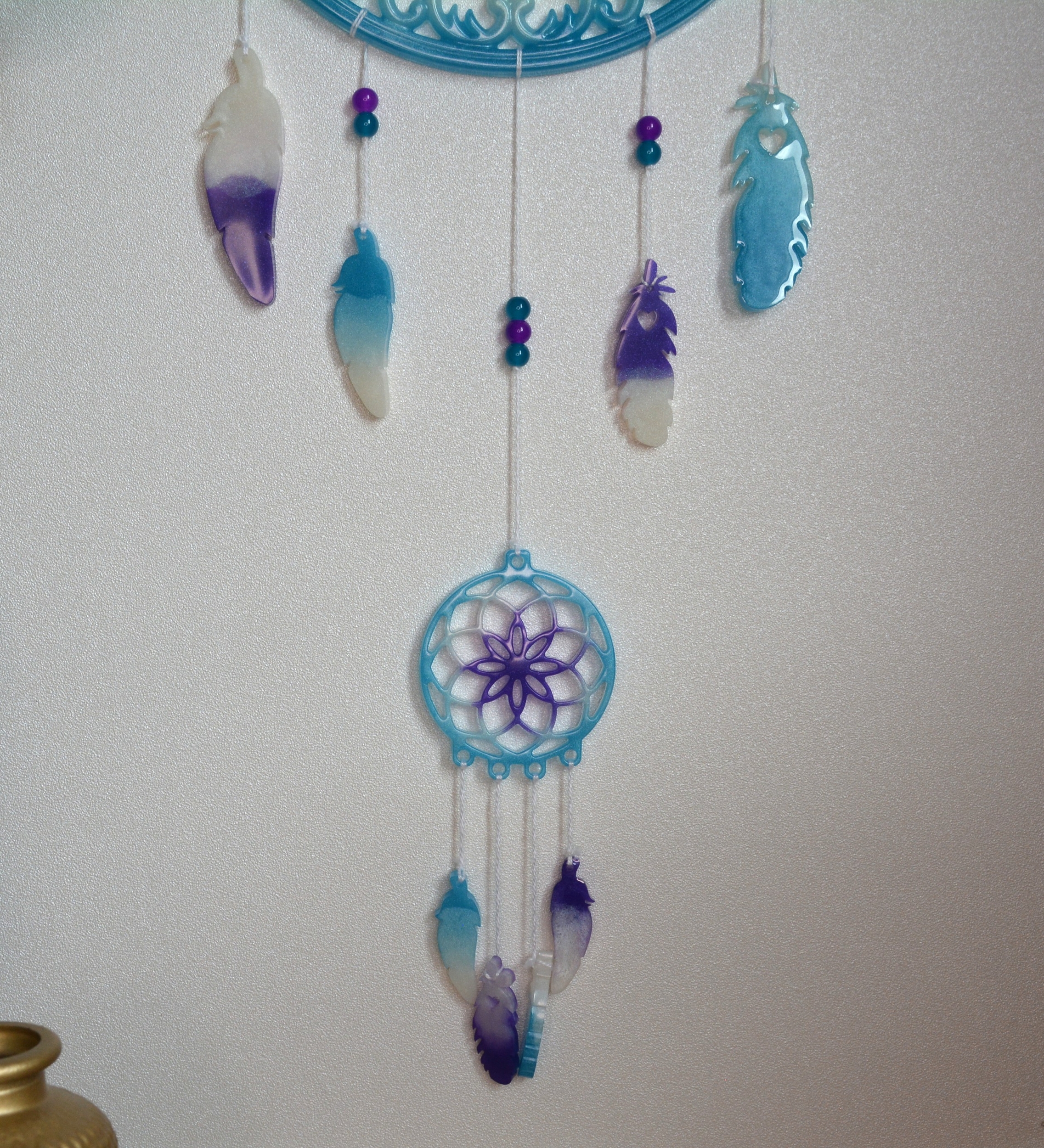 Attrape rêve bleu, violet et blanc 2