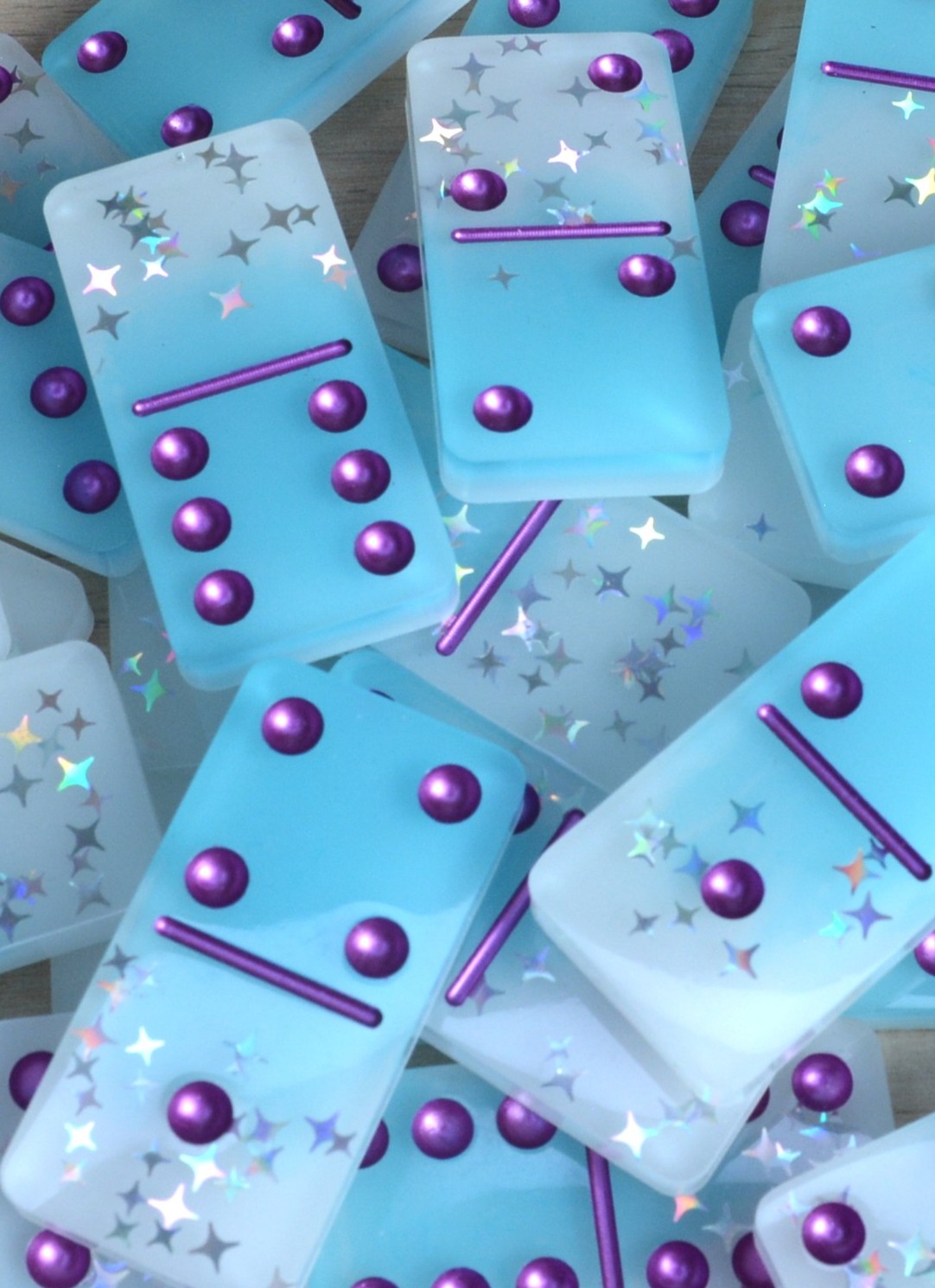 Dominos bleu et paillettes étoiles 1
