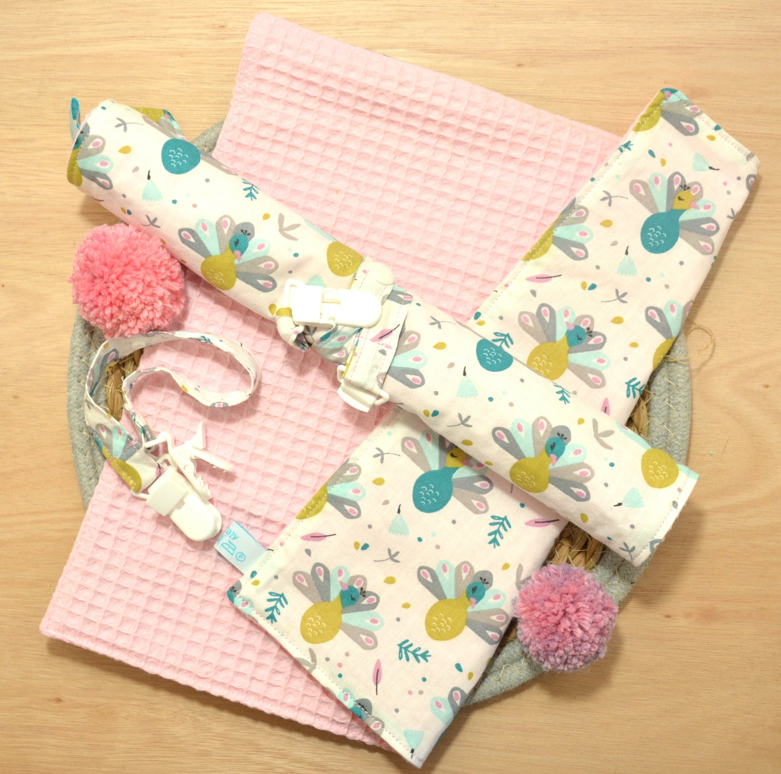 serviette de table enfant paon rose
