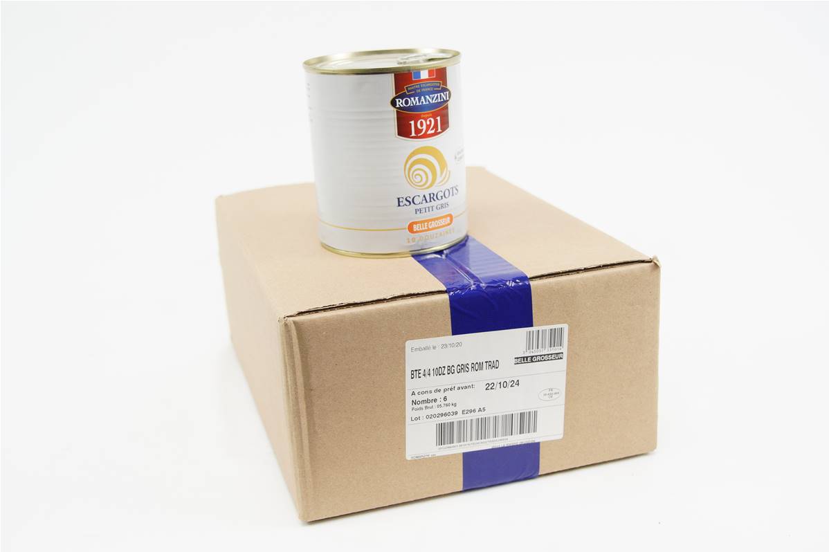 Escargot petit gris, belle grosseure 10 douzaines boite 4/4 carton de 6