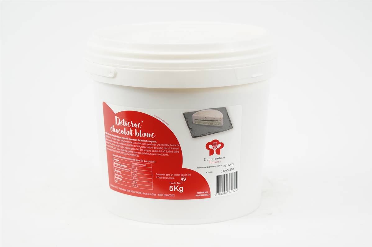 Délicroc fourrage au chocolat blanc en seau de 5kg