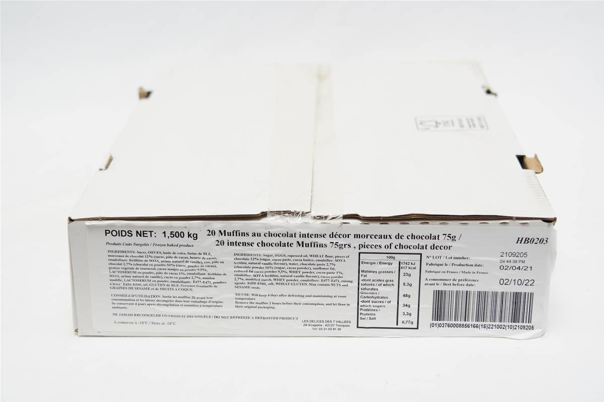 Muffin chocolat Chunk 75gr en carton de 20