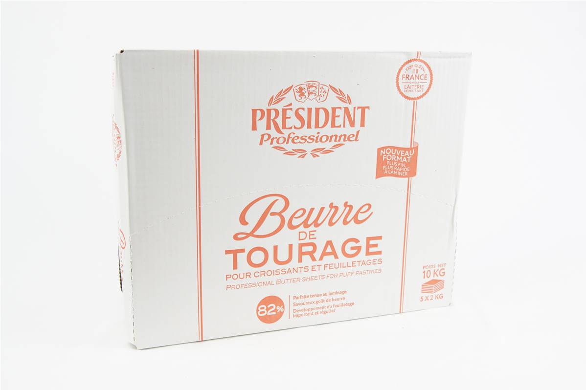 Beurre Président plaque de tourage 82% 2kg en carton de 5