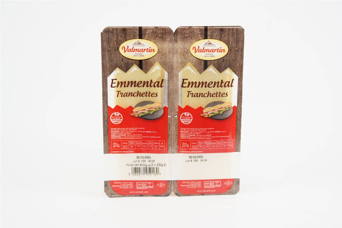 Emmental tranché 15x5cm barquette de 500gr Valmartin