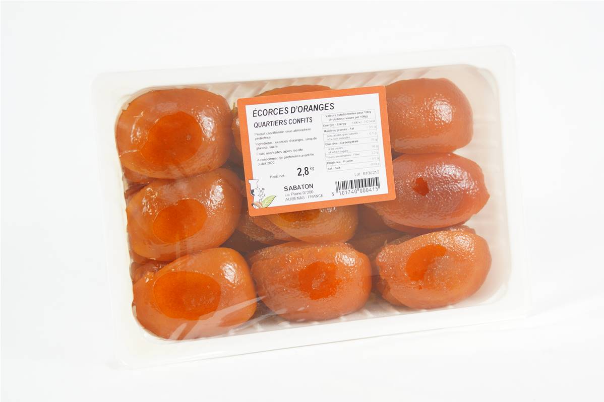 Ecorce orange confite quartier barquette de 2,8kg