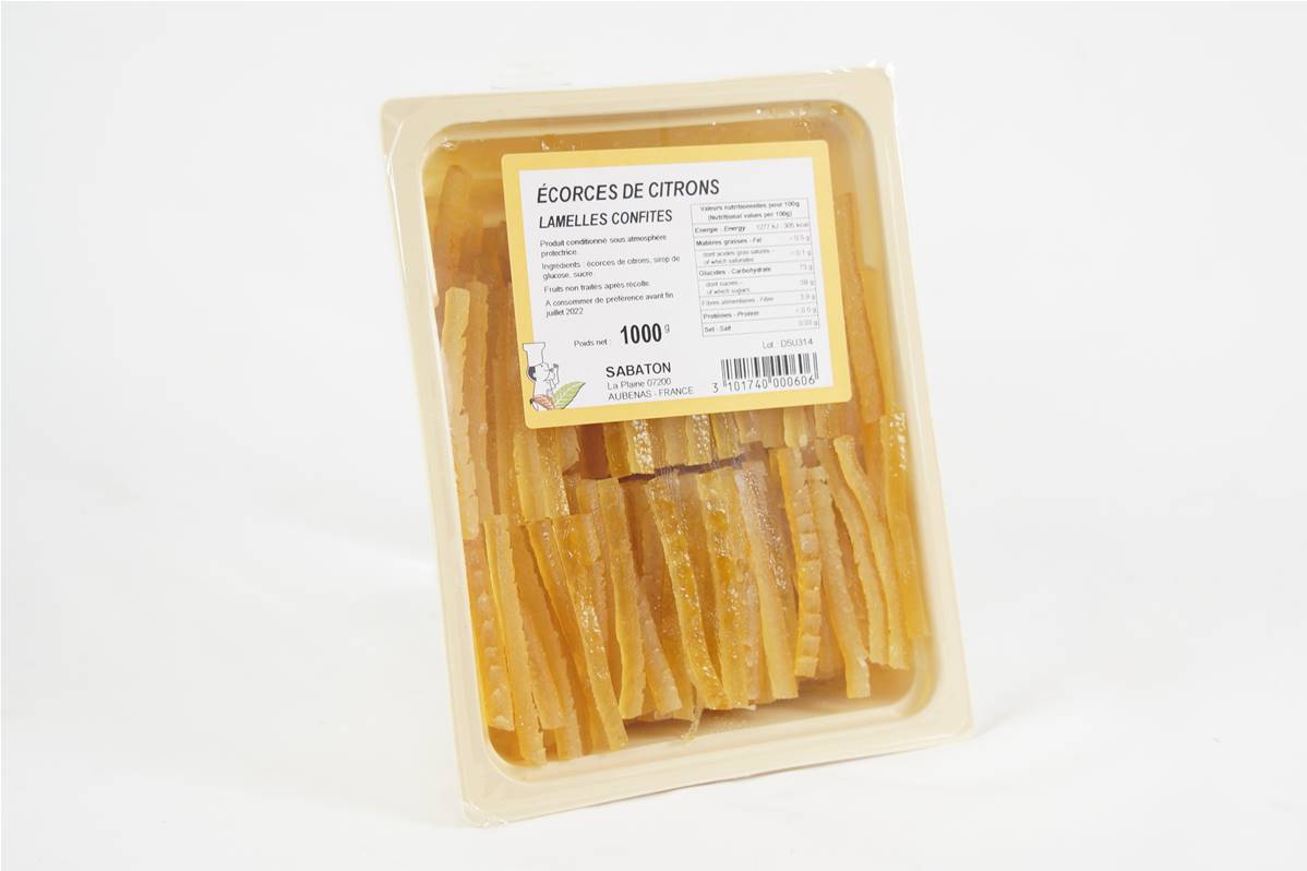 Ecorce citron confit en lamelle barquette de 1kg