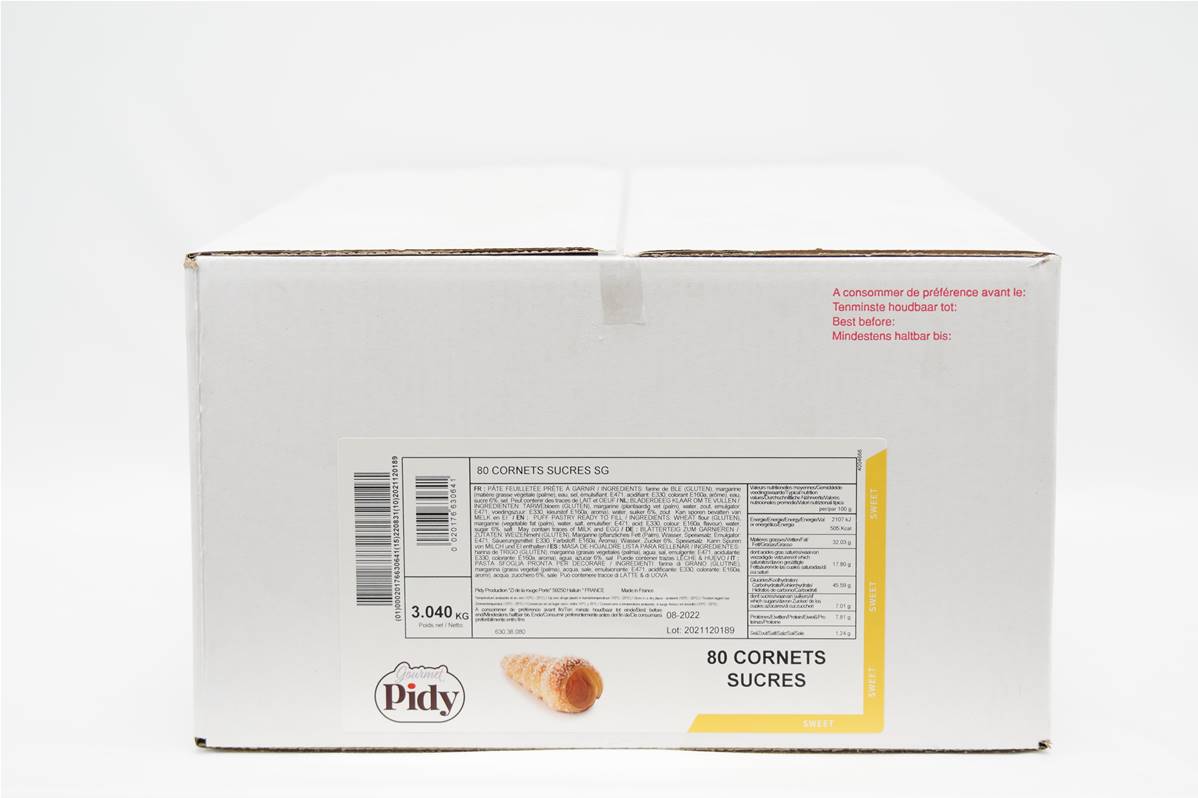 Cornet sucré 3,5cm 22gr Pidy en carton de 80