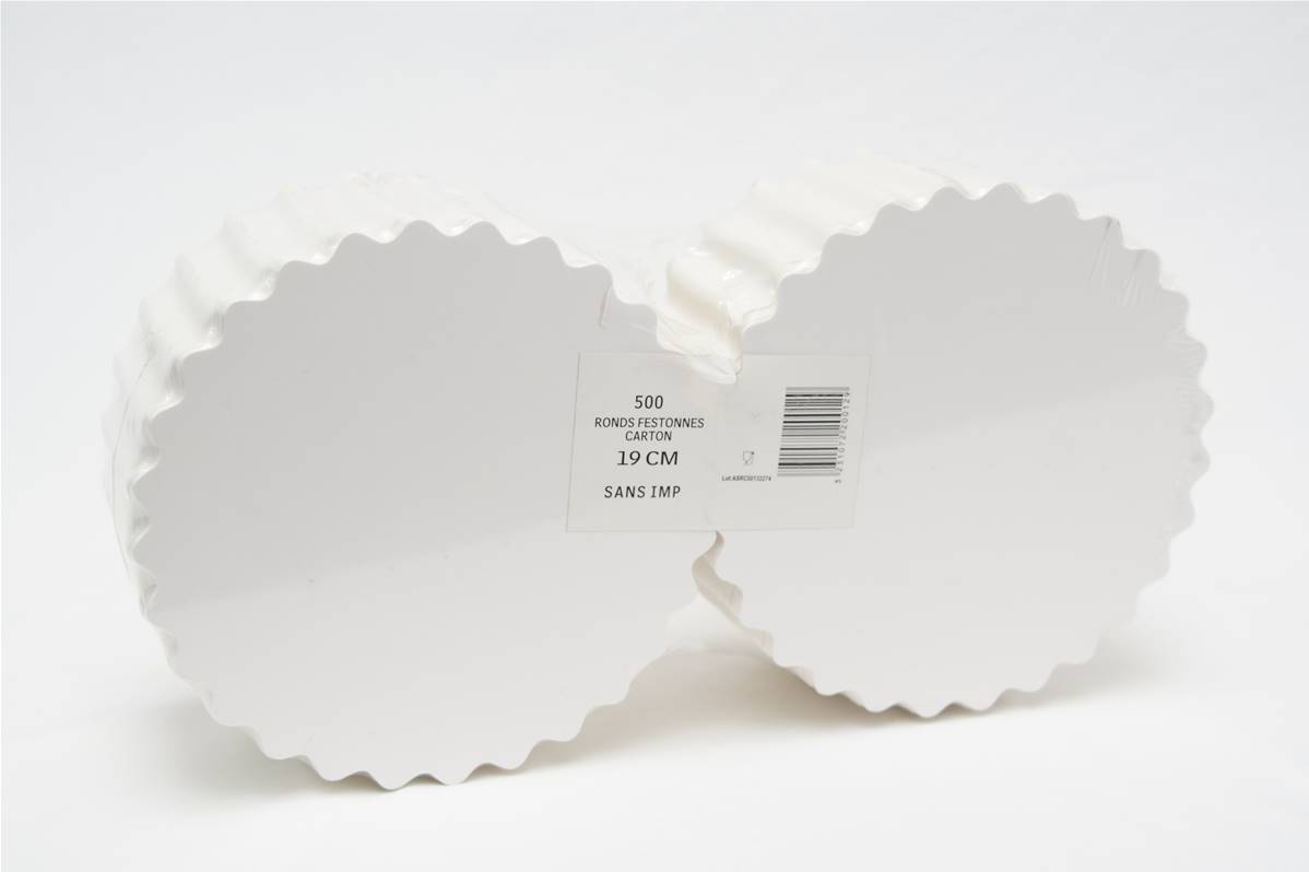 Rond festonné blanc en carton 19cm par paquet de 500