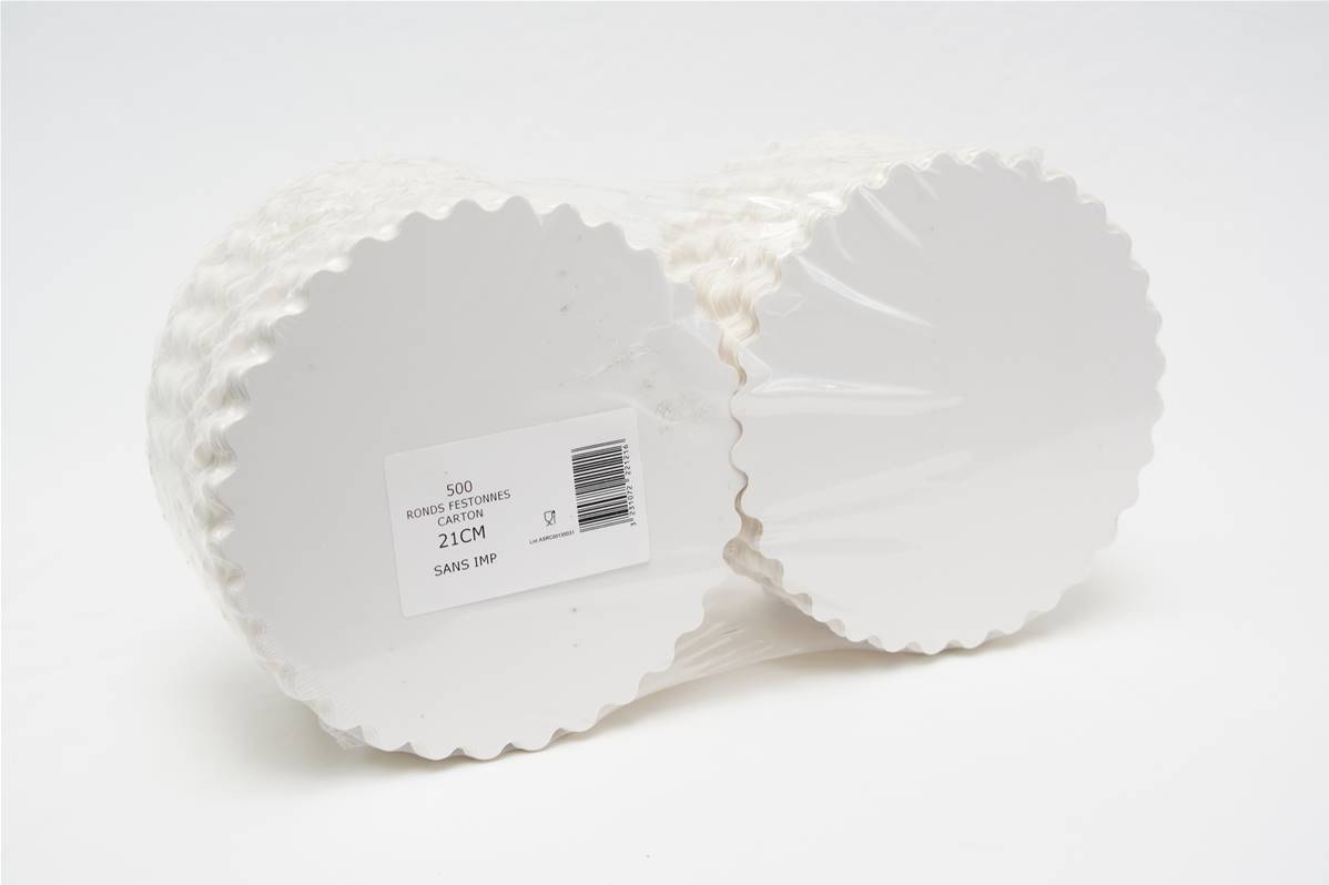 Rond festonné blanc en carton 21cm par paquet de 500