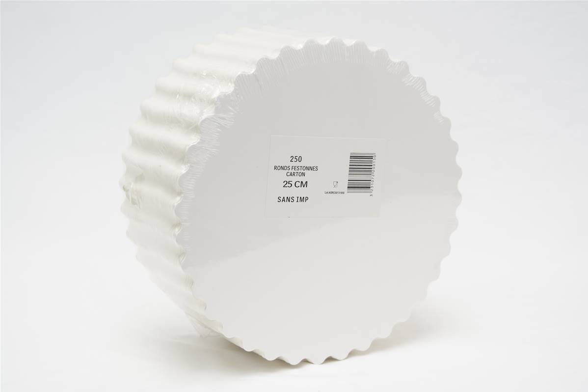 Rond festonné blanc en carton 25cm par paquet de 250