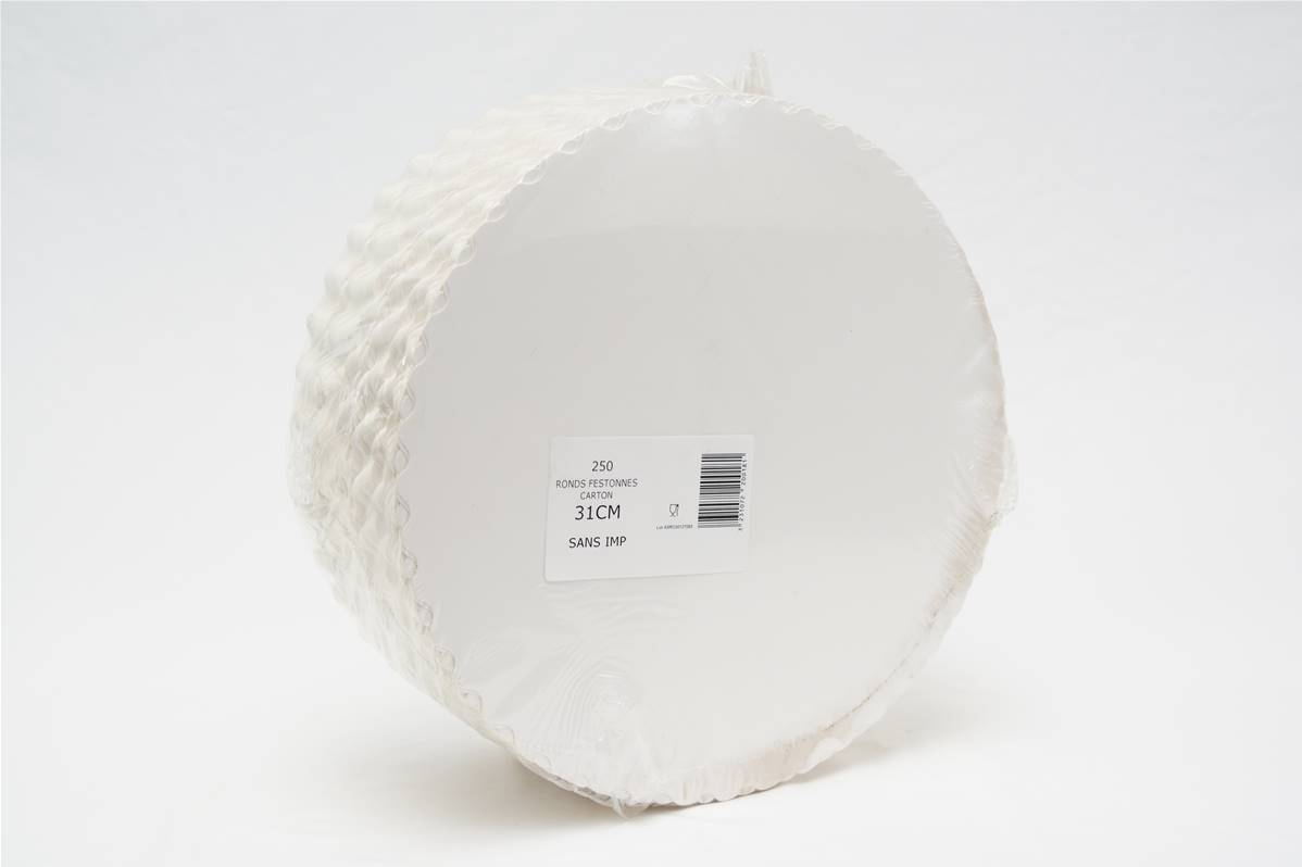 Rond festonné blanc en carton 31cm par paquet de 250
