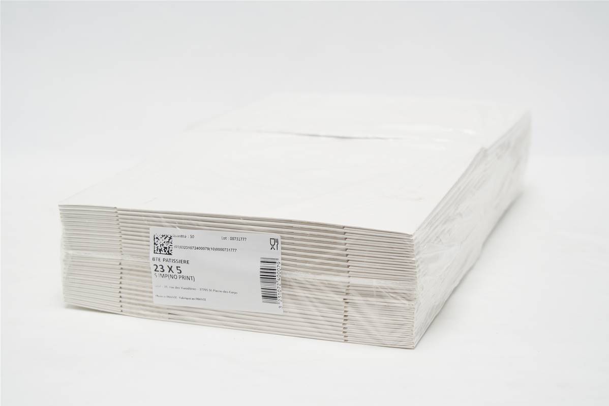 Boite patissière blanche 23x5cm par paquet de 50