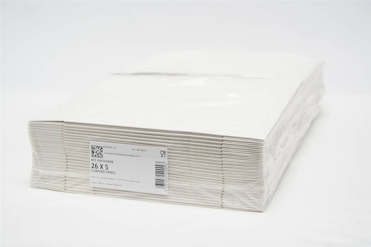 Boite patissière blanche 26x5cm par paquet de 50