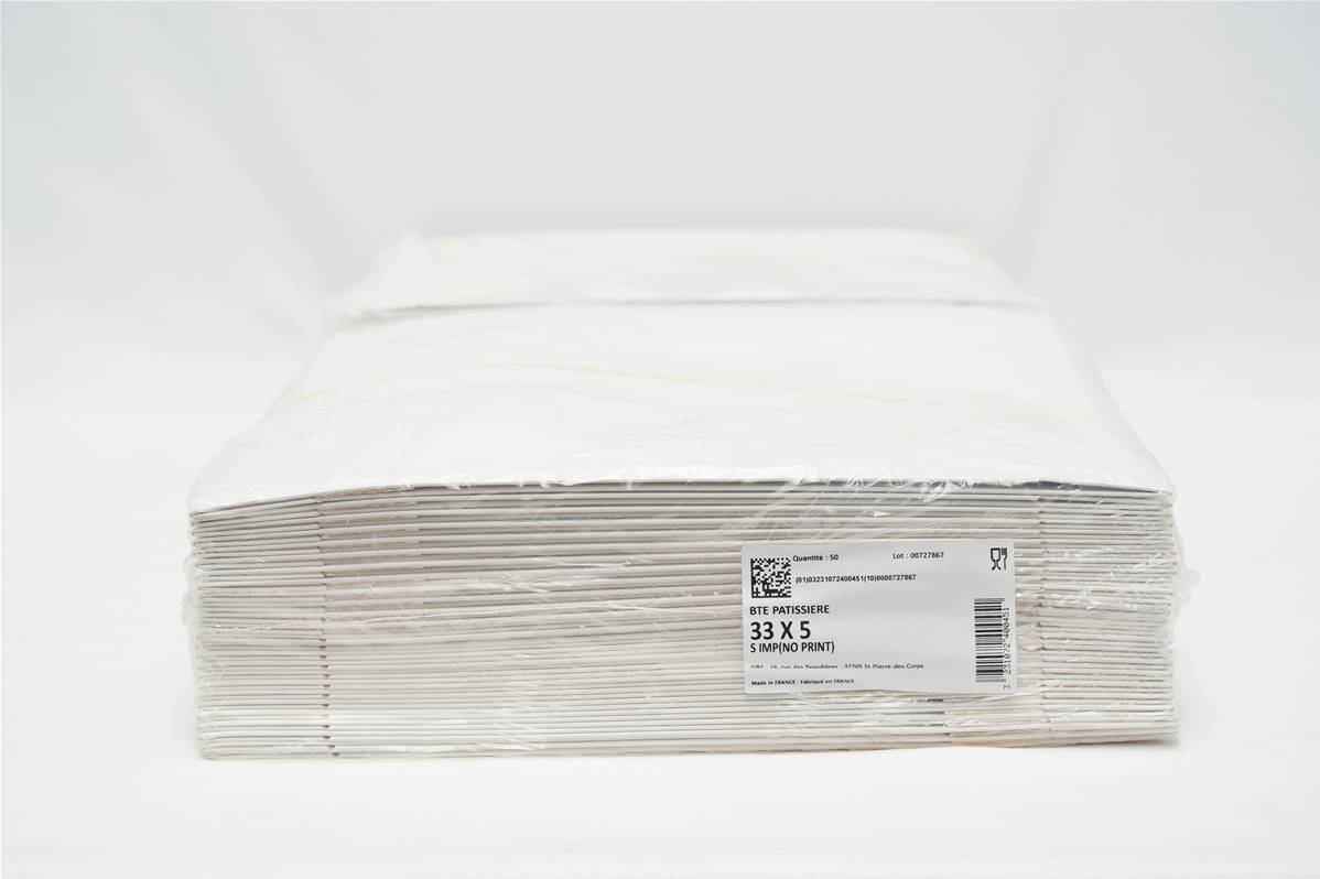Boite patissière blanche 33x5cm par paquet de 50