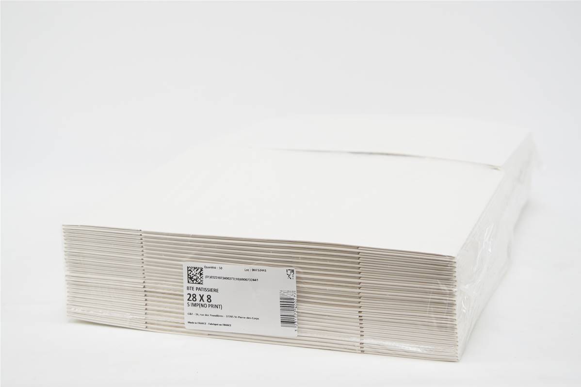 Boite patissière blanche 28x8cm par paquet de 50