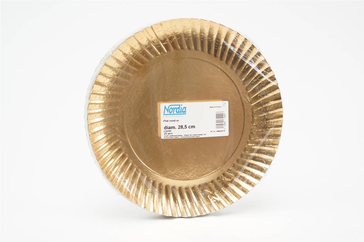 Assiette en carton or 28,5cm par paquet de 25