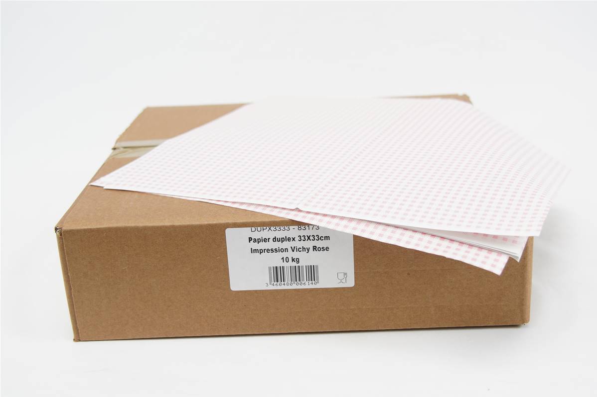 Papier duplex 33x33cm vichy rose par 10kg