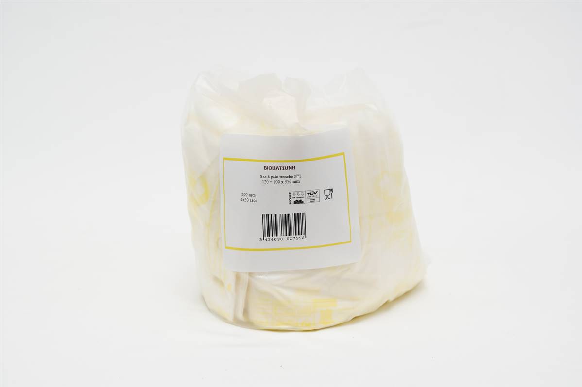 Sac à pain bio jaune 120+100x350mm par paquet de 200